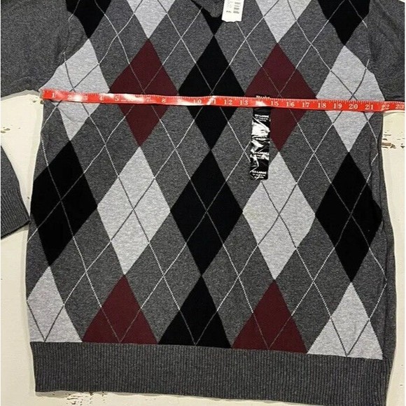 Structure Sweater Mens New with Tags XXL V-Neck Gray Argyle Long Sleeve - Picture 4 of 11